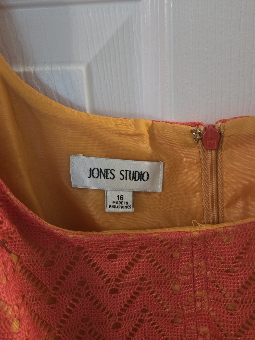Jones Studio Coral Lace Dress with Yellow Lining